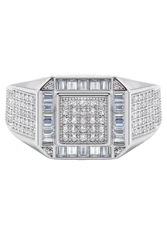 Mens Silver CZ  Baguette Signet Ring | Appx 5.5 Grams