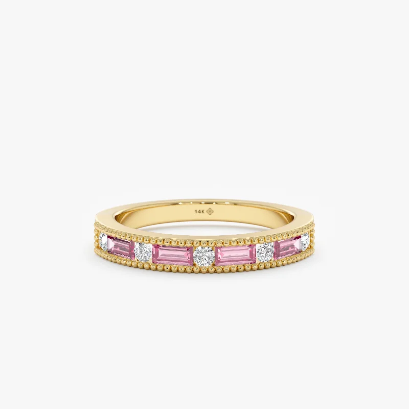 Diamond and Baguette-Cut Pink Sapphire Ring, Rosalind