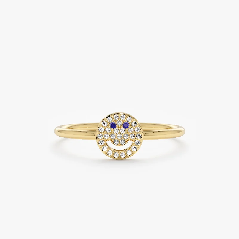 Diamond and Sapphire Happy Face Ring, Joy