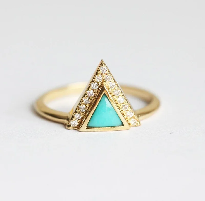 Timeless Elegance Now At Special Discounts Modern Triangle Cut Turquoise Ring With Diamond Chevron