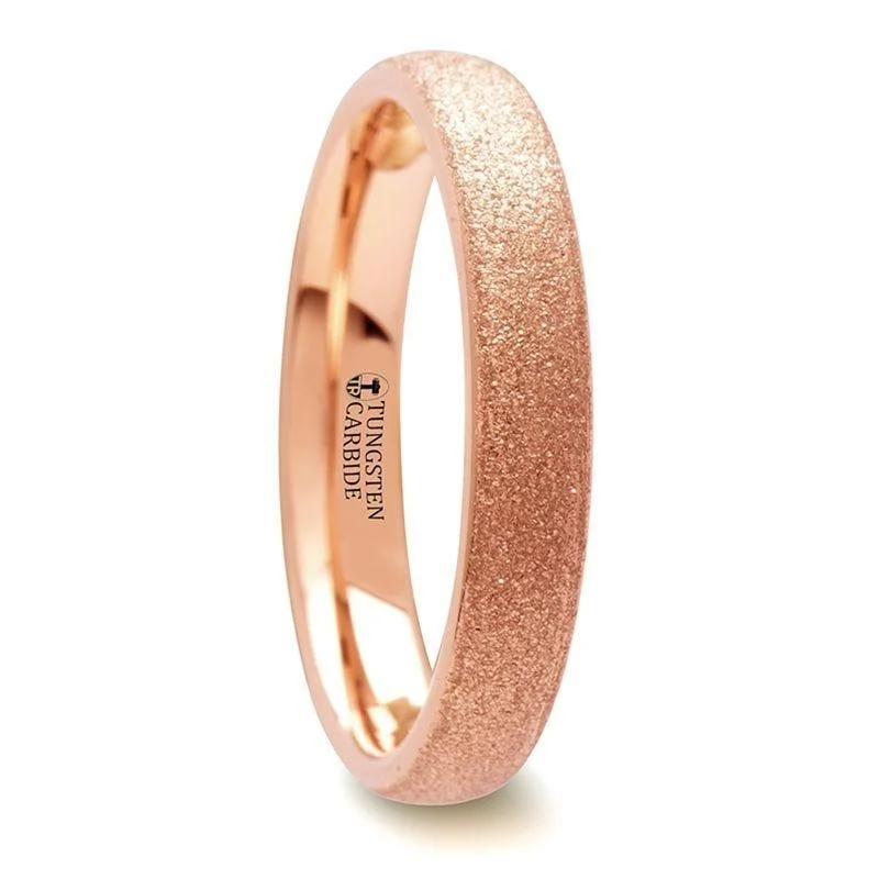 EMBER Domed Women's Rose Gold Plated Tungsten Carbide Ring with Sandblasted Crystalline Finish - 4mm