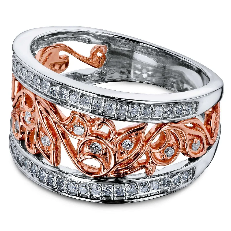 Shop Stylish Jewelry Now And Save Big Floral Filigree Anniversary Ring Two Tone Gold