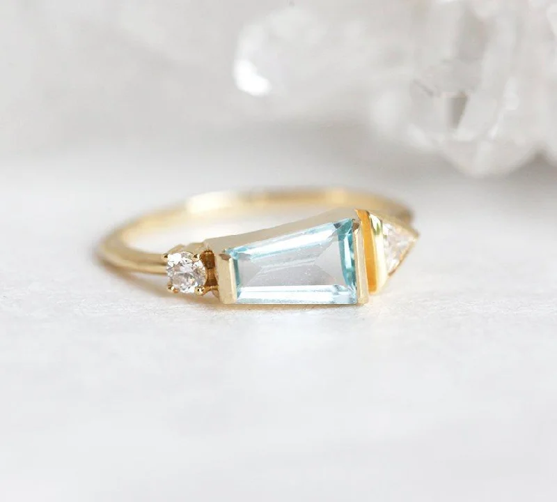 Dita Trapezoid-Cut Aquamarine Diamond Cluster Ring