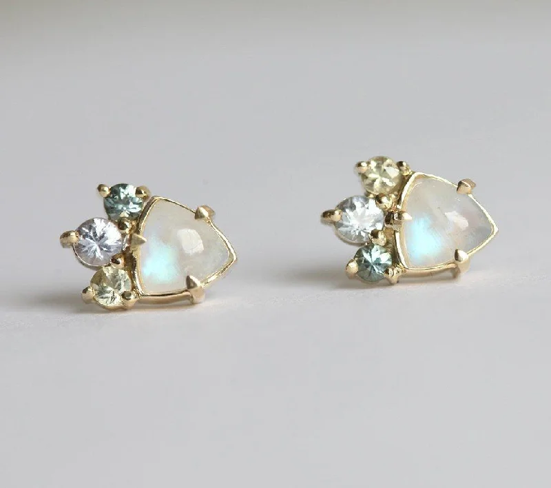 Grab Your Dream Jewelry At The Lowest Prices Aura Moonstone Stud Cluster Earrings With Sapphires