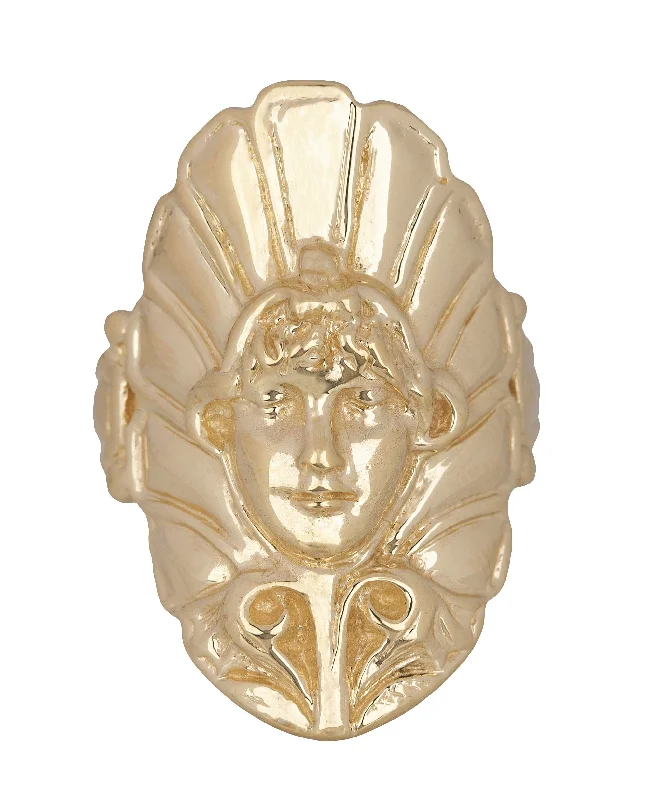 Get The Sparkle You Love At Prices You Adore Hawaiian Art Nouveau 14K Yellow Gold Indian Princess Head Cocktail Dinner Ring