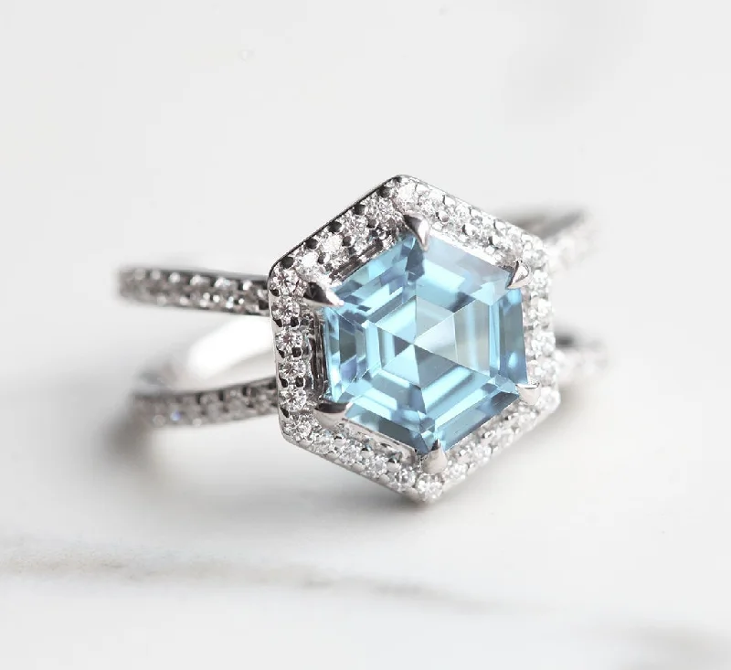 Ambrosia Hexagon Aquamarine And Diamond Ring