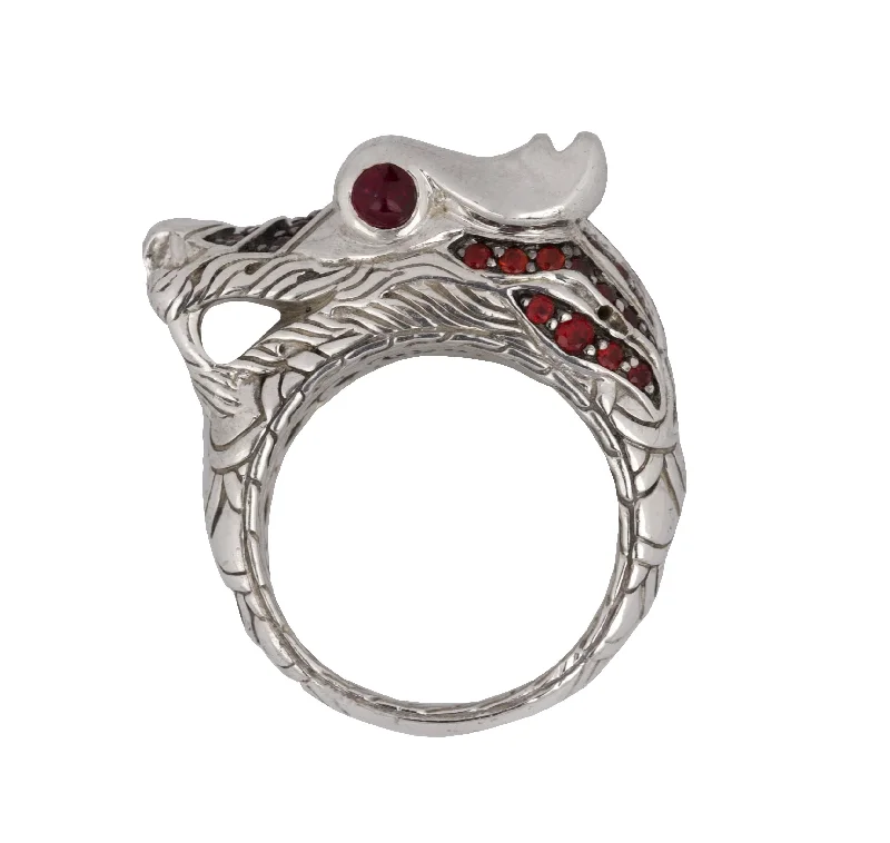 Personalized Jewelry At Special Discount Rates John Hardy Unisex 925 Sterling Silver Ruby Pink Sapphire Naga Dragon Head Ring