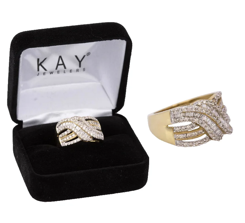 Affordable Luxury Jewelry – Style At A Great Price Kay Jewelers 10K Yellow Gold 1 CT Round & Baguette Diamond Crossover Ring