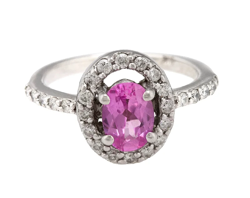 Timeless Elegance, Temporary Discounts – Act Fast Women's 0.65ctw Pink Sapphire Diamond Halo Anniversary Ring in 14k White Gold