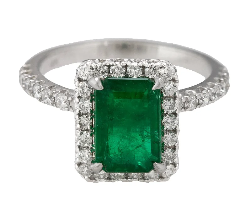 Shop Fine Jewelry With Amazing Deals Lovely Ladies 14K White Gold 1.79 CT Emerald Diamond Halo Cocktail Ring