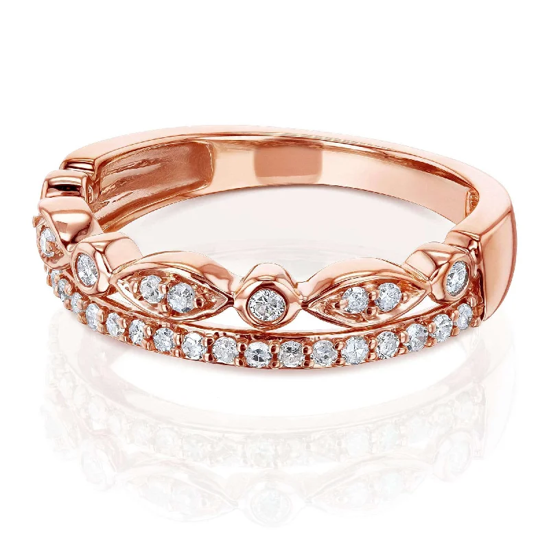 Flash Sale On Elegant Jewelry – Don't Miss Out Mixed Set Double Row Diamond Band 10k Rose Gold