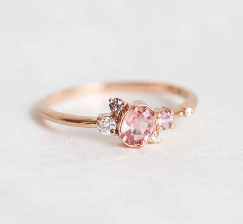 High-End Sparkle, Low-End Prices – Shop Now Capella Peach Sapphire Diamond Cluster Ring