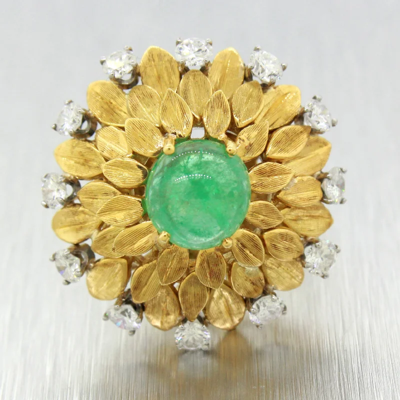 Bestselling Jewelry At Special Promotional Rates Buccellati 18k Solid Yellow Gold 2.60ct Cabochon Emerald & Diamond Cocktail Ring