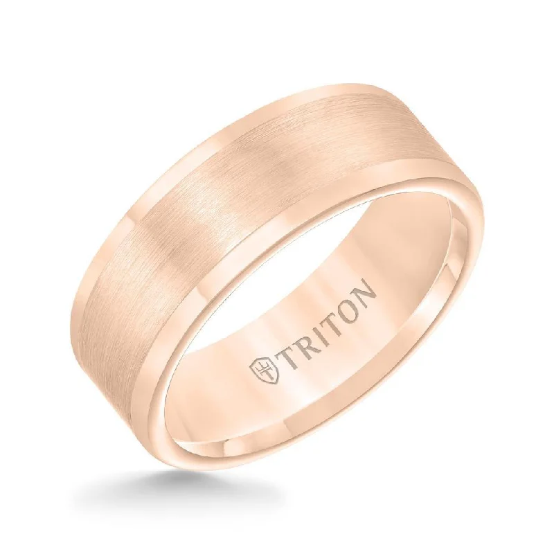 RUGOSA Tungsten Carbide Satin Finish Flat Center with Bright Polish Round Edges Comfort Fit Wedding Band by Triton Rings - 8mm