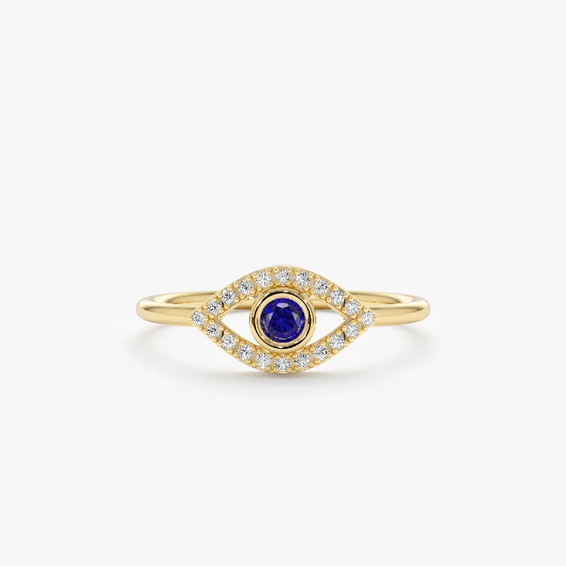 Sapphire & Pavé Diamond Evil Eye Ring, Lucille