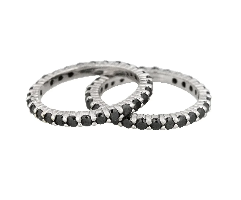 Huge Savings On Timeless Jewelry Collections Set of 2 Modern 14K White Gold 1.68ctw Black Diamond 2mm Eternity Band Rings