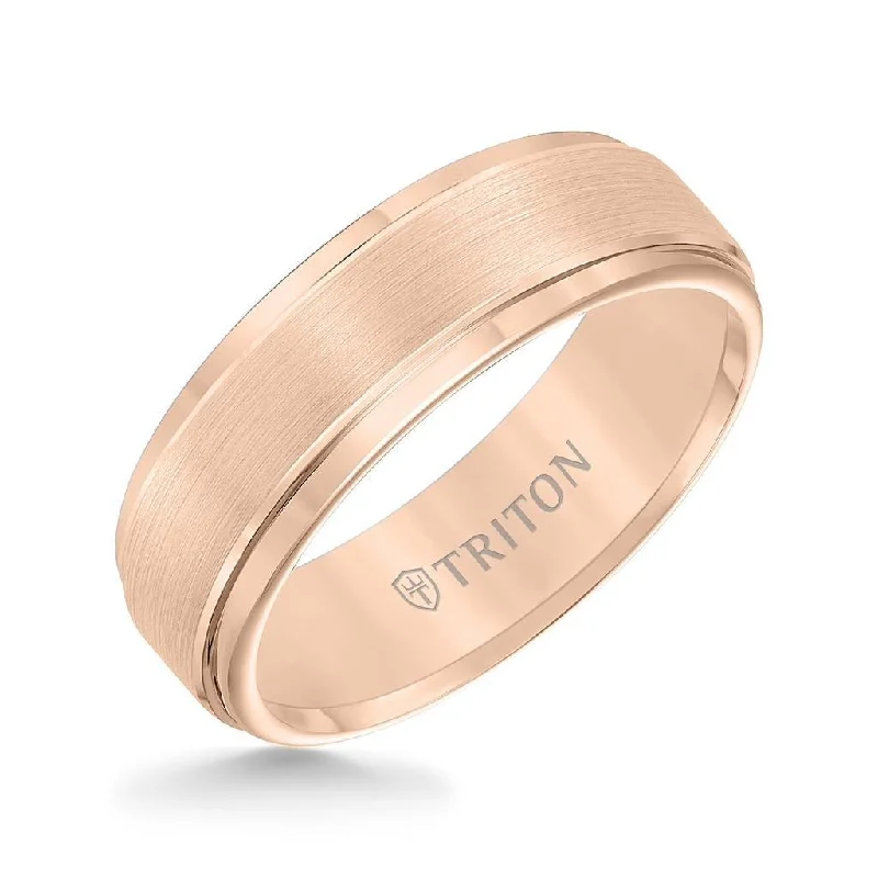 SETIGERA Rose Tungsten Carbide Step Edge Comfort Fit Band with Satin Center and Bright Polish Edges by Triton Rings - 7mm