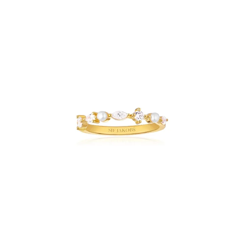 Adria Piccolo Gold Plated Ring w. White Zirconias & Pearls