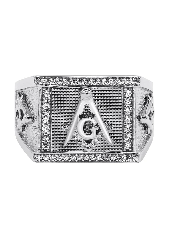 Mens Silver Mason Signet Ring | Appx 7.8 Grams