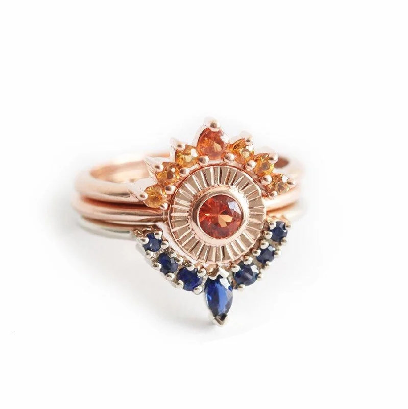 De La Sol Orange Sapphire Sunset Ring Set