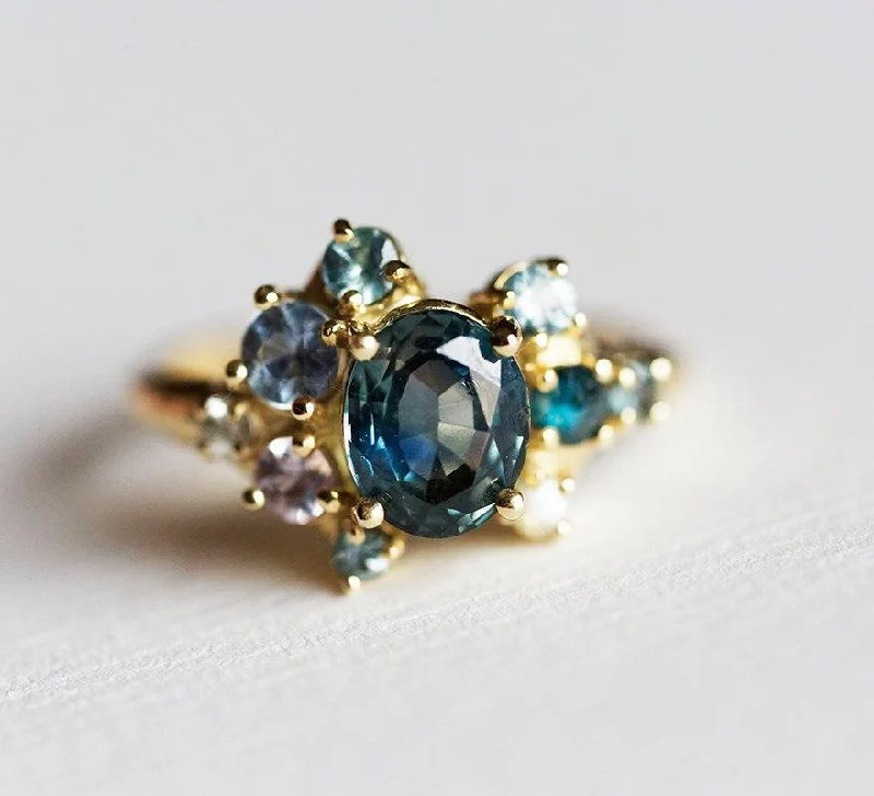 Shop Dazzling Rings, Earrings, And More At Special Discounts Blaine Teal Sapphire Cluster Ring