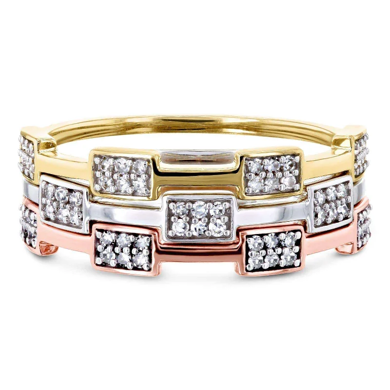 Premium Diamond Jewelry At Once-In-A-Lifetime Discounts Trio Stacked Cogwheel Rings