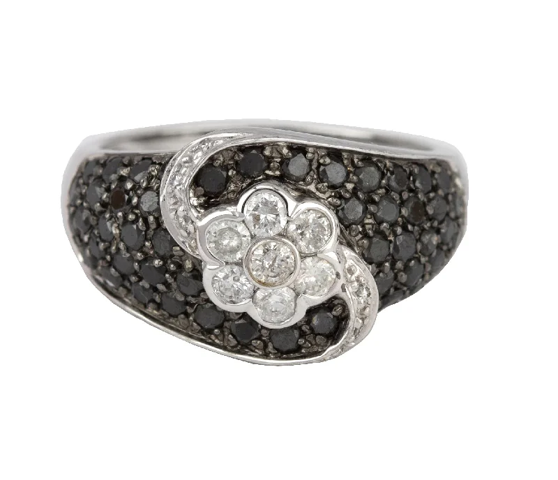 Seasonal Jewelry Deals – Elevate Your Style Women's Modern 14K White Gold 1.32ctw Black Diamond Floral Cocktail Ring