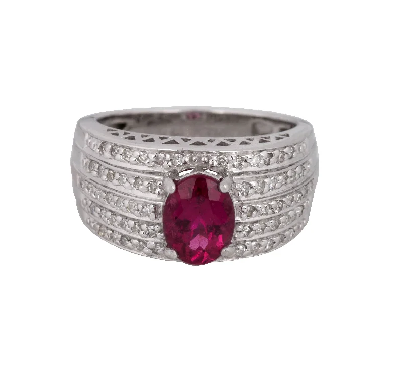 Fashion-Forward Geometric Jewelry For Contemporary Style Women's Modern 14K White Gold 2.17ctw Pink Rhodolite Diamond Cocktail Ring