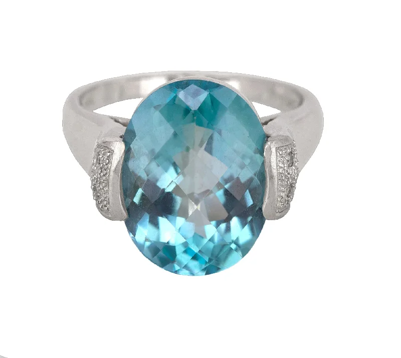 Elegant Jewelry, Exclusive Prices – Shop Now Women's Modern 14K White Gold 16x12mm Blue Topaz Diamond Accent Cocktail Ring