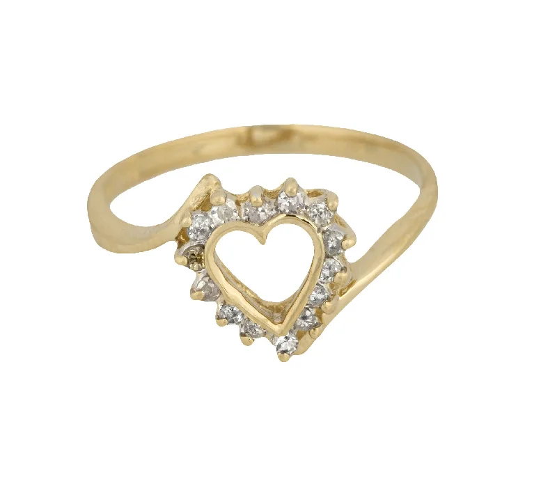 Exclusive Jewelry Discounts – Shop Now For Savings Women's Modern 14K Yellow Gold 0.14ctw Diamond Heart Anniversary Promise Ring