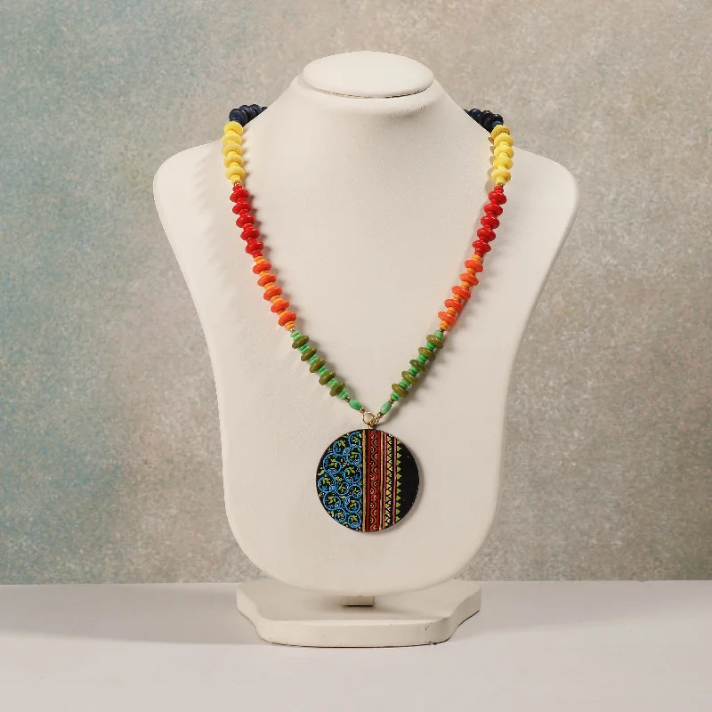 Miniature Handpainted Wooden Necklace With Beads