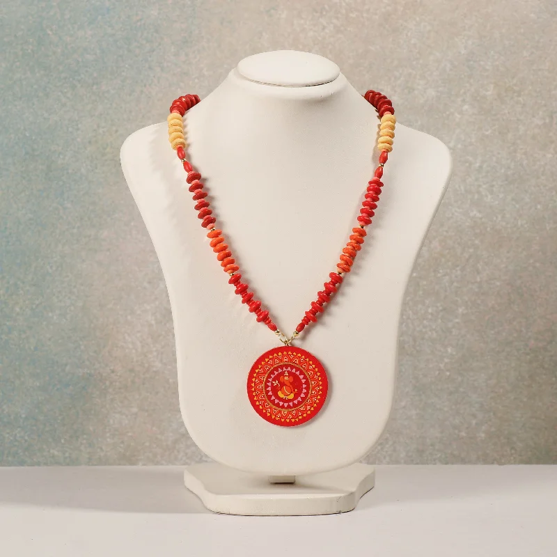 Miniature Handpainted Wooden Necklace With Beads