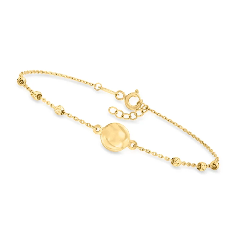 Canaria 10kt Yellow Gold Circle Charm Bead Station Bracelet