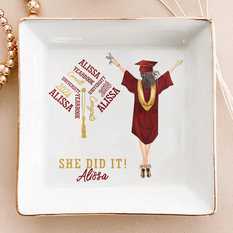 Limited-Stock Jewelry Clearance – Grab Your Favorites Now Graduation Gift She Did It - Personalized Jewelry Dish