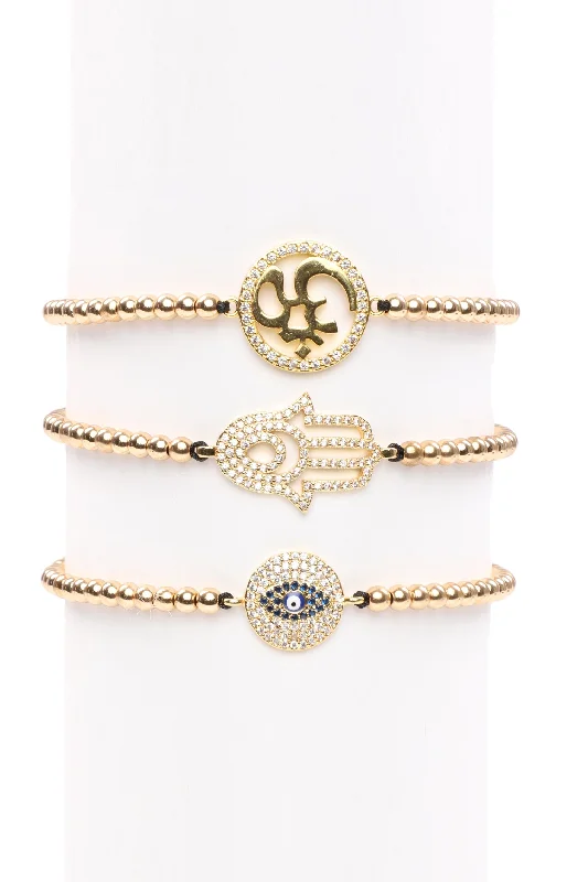 Hamsa, OHM, Evil Eye Bracelet Set