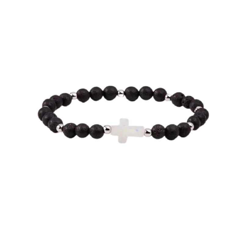 Holy Water Men's Lava Rock Bracelet In Silver