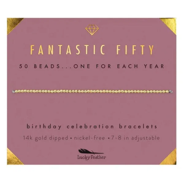 Lucky Feather Gold Bracelet Fifty Milestone Birthday