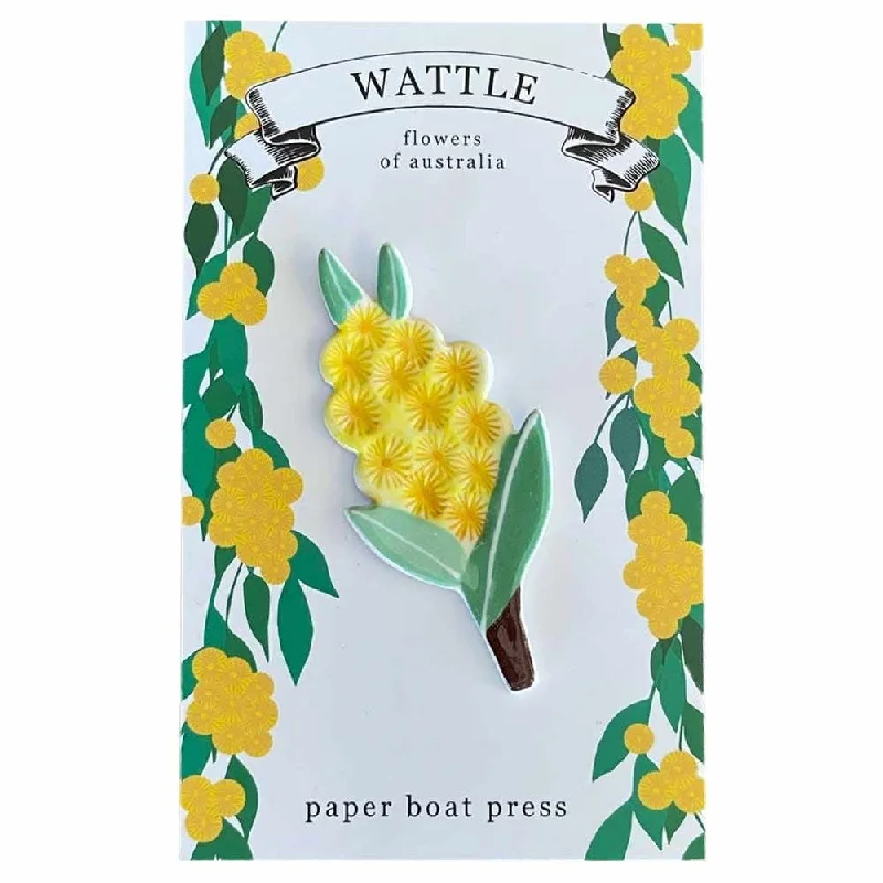 Huge Savings On Premium Jewelry Styles Paper Boat Press Flowers of Australia Ceramic Brooch - Wattle