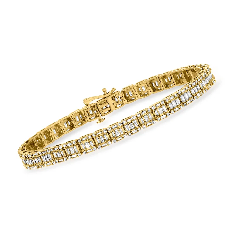 Ross-Simons Baguette and Round Diamond Rectangular Cluster Bracelet in 14kt Yellow Gold