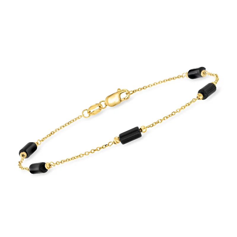 Ross-Simons Italian Onyx Bead Station Bracelet in 18kt Yellow Gold