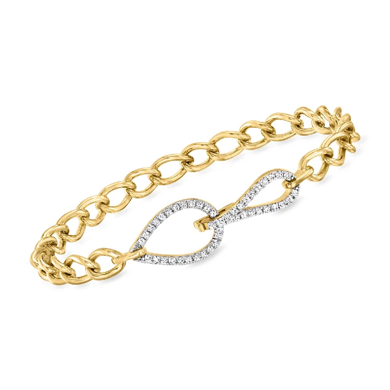 Ross-Simons Pave Diamond Curb-Link Bracelet in 18kt Gold Over Sterling