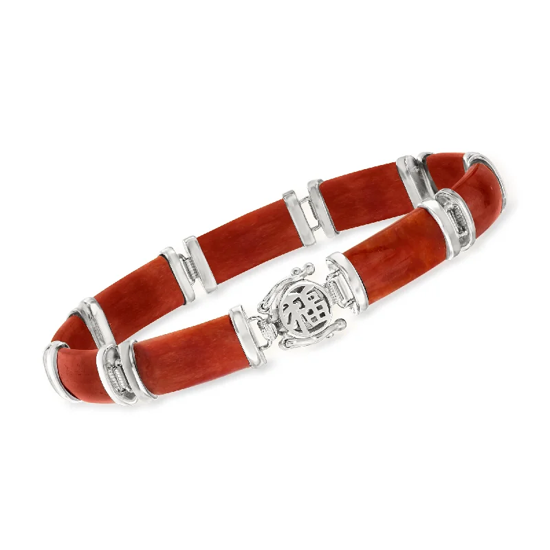 Ross-Simons Red Jade "Good Fortune" Bracelet in Sterling Silver