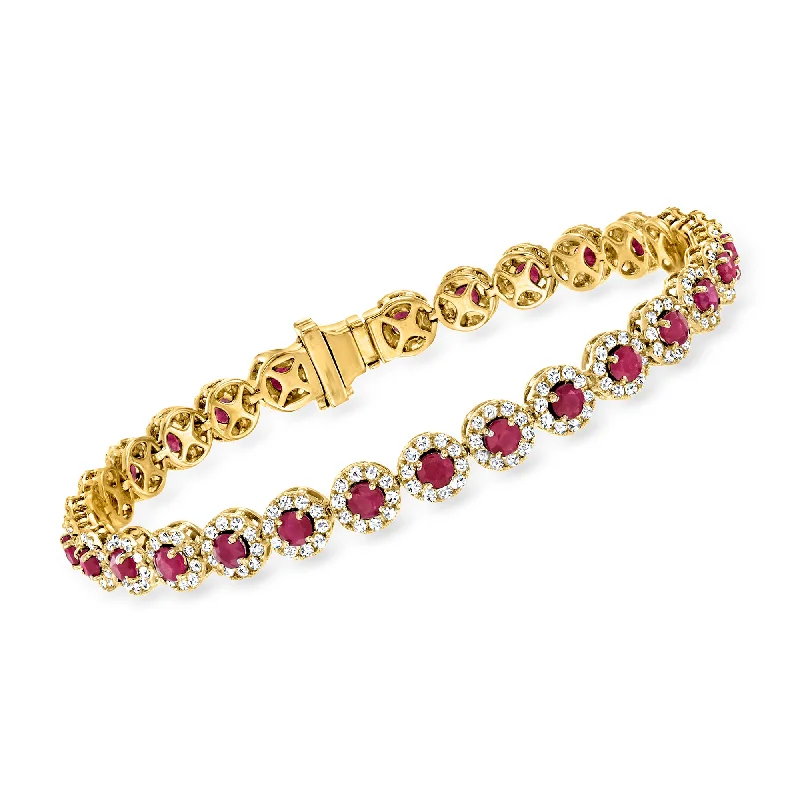 Ross-Simons Ruby and Diamond Tennis Bracelet in 14kt Yellow Gold