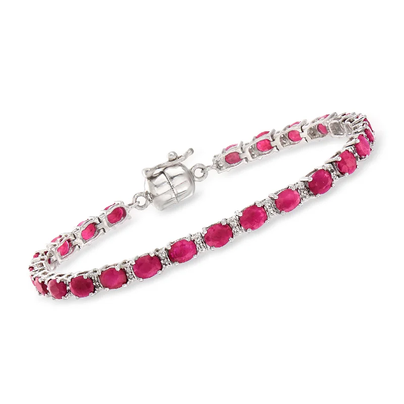 Ross-Simons Ruby and . White Topaz Tennis Bracelet in Sterling Silver With Magnetic Clasp