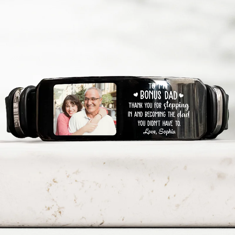 Shop Stylish Jewelry Now And Save Big To My Bonus Dad Thank You For Stepping In - Personalized Photo Bracelet