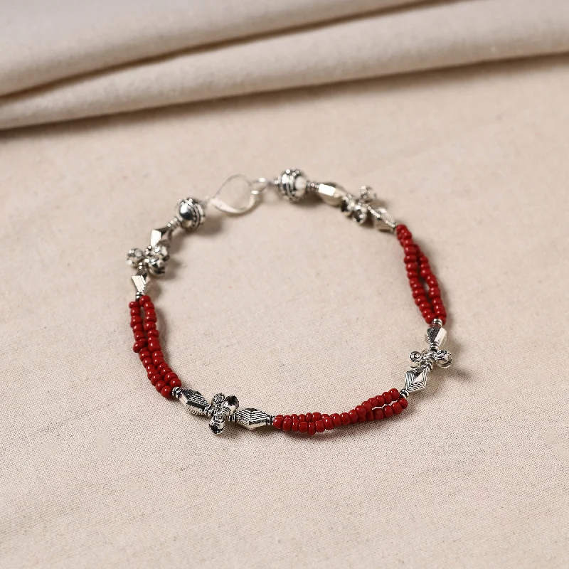 Fashion-Forward Geometric Jewelry For Contemporary Style Handmade Oxidised Silver Beaded Anklet 05