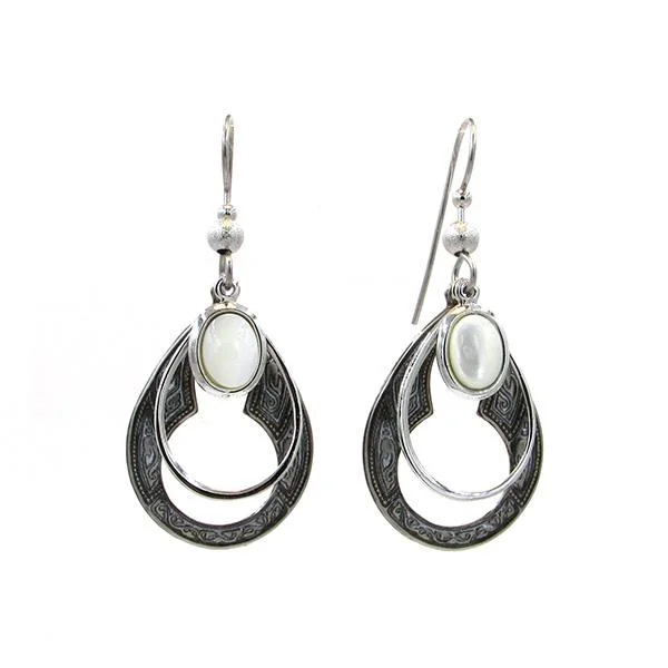 Silver Forest Earrings Silver Black White Stone Teardrop