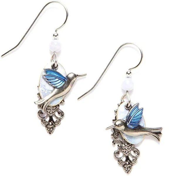 Silver Forest Hummingbird On Cloud Earrings