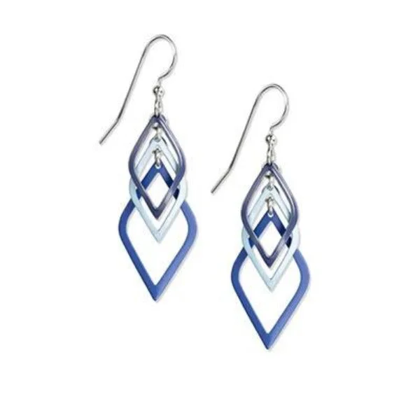 Silver Forest Silvertone Cascading Blue Diamond Shape Earrings