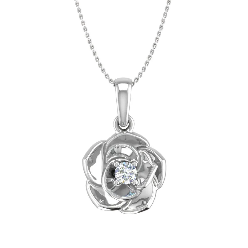 Shop Dazzling Jewelry With Special Promotional Discounts 0.05 Carat Diamond Floral Rose Pendant Necklace in Gold (Silver Chain Included)